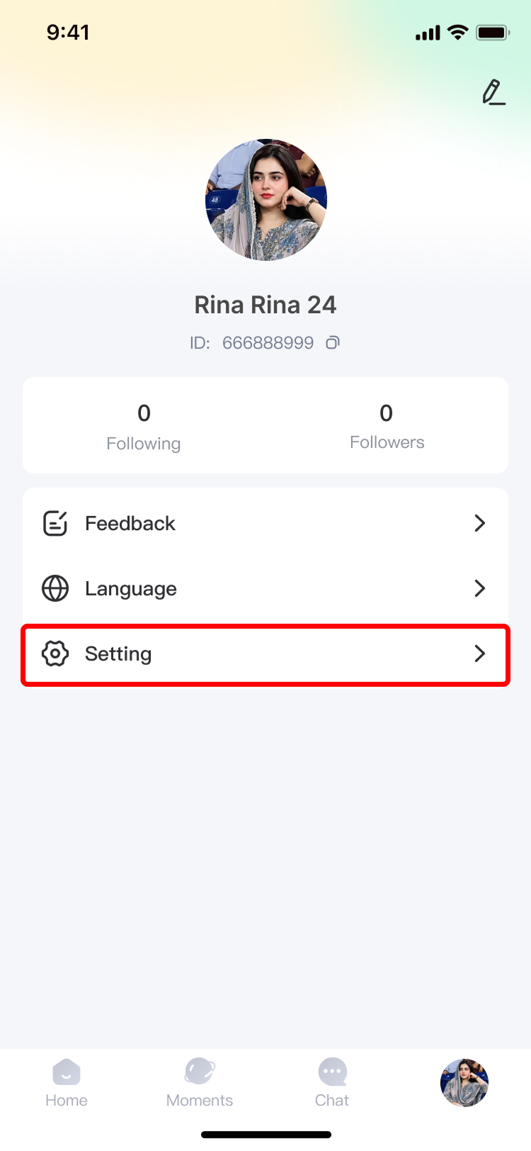 Step 2: Tap Settings on the Me page.