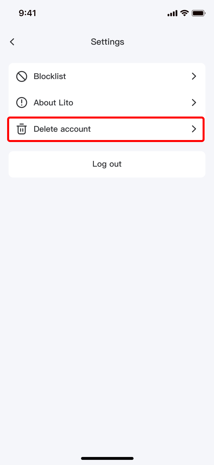 Step 3: Tap Delete Account in Settings.