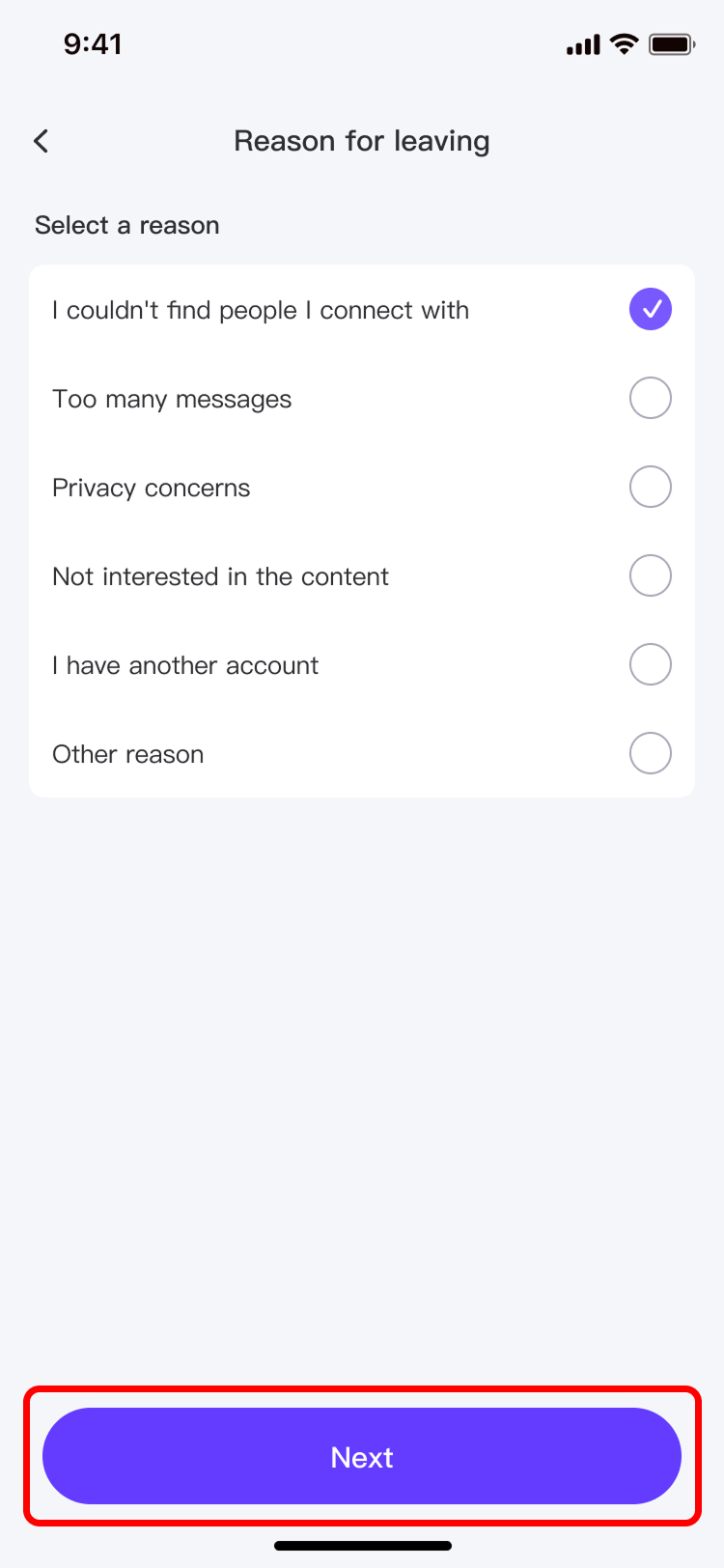 Step 6: Confirm personal information deletion and select a reason.